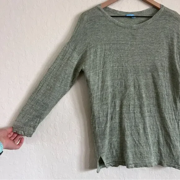 J. McLaughlin 100% Linen Alva Crew Neck Pullover Lightweight Sweater Small Green - Picture 4 of 7